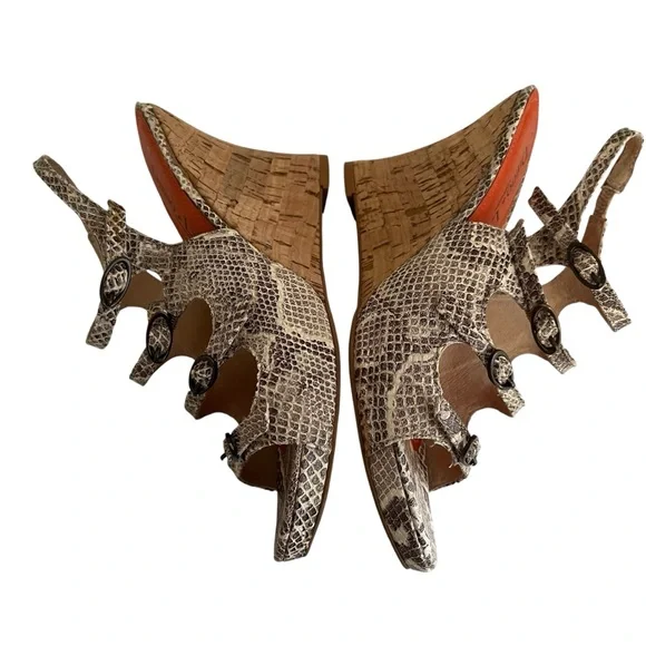 Diego di Lucca Collection "Collezioni" Brown Leather Snakeskin Wedge Sandals 6.5 - Picture 6 of 9